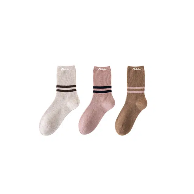 木林森 经典百搭创意条纹设计吸汗透气运动训练袜潮流时尚干爽舒适中筒袜 男女同款