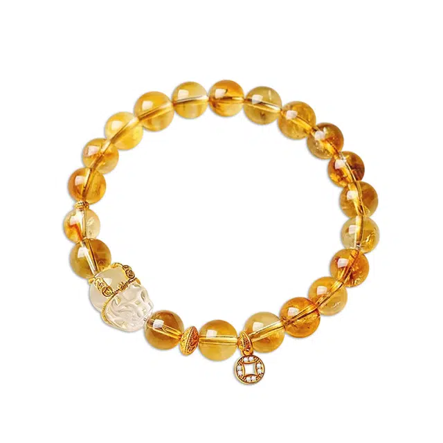 谧月珠宝 四方吸金招财纳福时来运转本命年吞金兽福牌小众设计招财转运考研上岸日常通勤百搭轻奢风好运天然 黄水晶 手串 男女同款情侣款