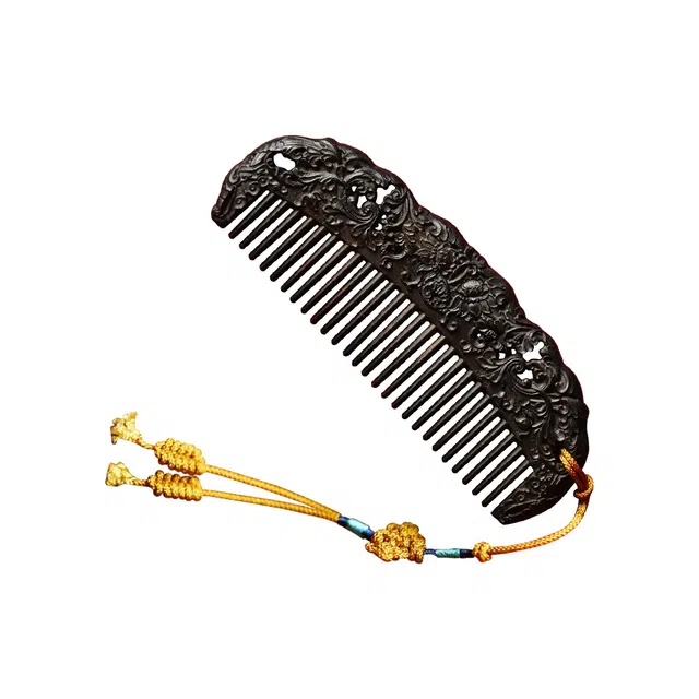 【西番莲纹】 芳缘小傅 招财纳福复古国风高品质高档木质养发防脱静电家用大号加厚 紫光檀 木梳 男女同款情侣款