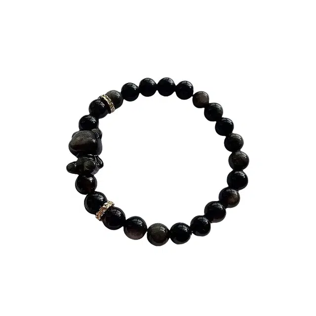 唐述 可爱小熊手饰上岸好运小众简约时尚百搭平安顺遂 黑曜石 手串 男女同款情侣款