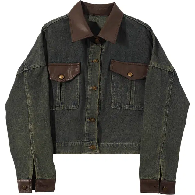 哒头下雨不愁 复古休闲小个子显瘦小香风拼接短款单排扣上衣小众设计牛仔外套 女款