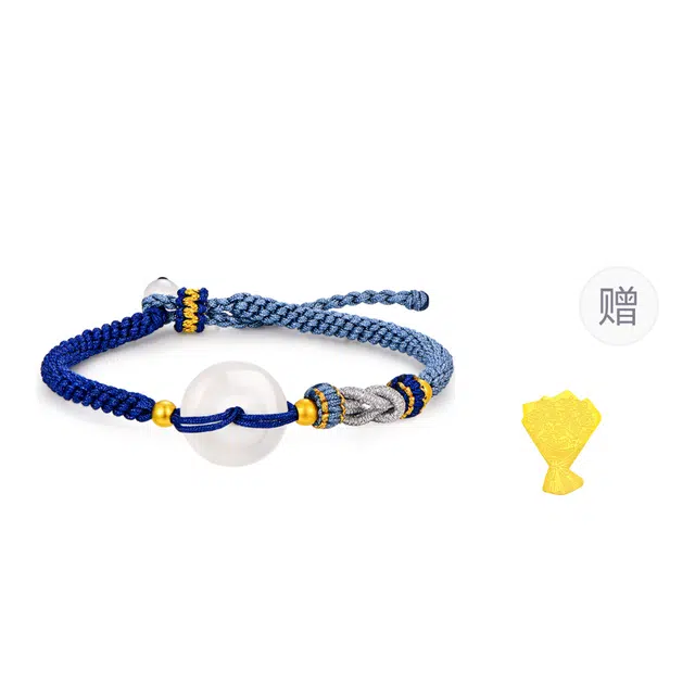 【高品质】 金六福吉祥 新中式平安扣 福气满满温润简约转运福牌小众精致高级感 手工编织绳#好运 玉髓 手绳 女款