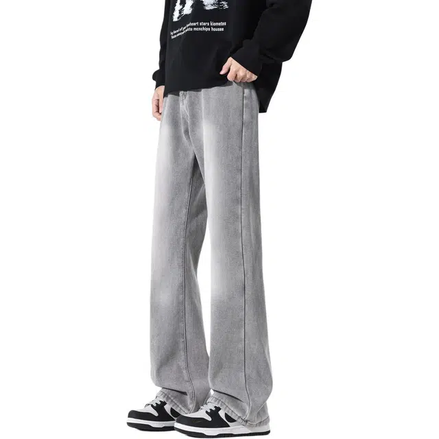 布客行 美式复古水洗做旧高街潮流微喇中腰显高显瘦牛仔裤 男女同款