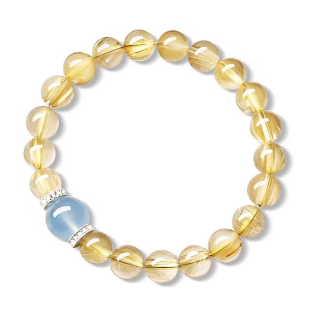 谧月珠宝 招财进宝时来运转八方来财蛇年有钱花暴富事业有成提高沟通表达小众日常通勤百搭轻奢风好运天然 金发晶 手串 男女同款情侣款