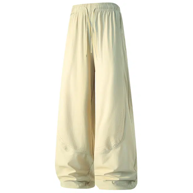 梓润格 激光网眼冲孔透气基础款简约纯色冰丝凉感速干轻薄宽松直筒阔腿抽绳系带百搭垂感休闲裤 男女同款