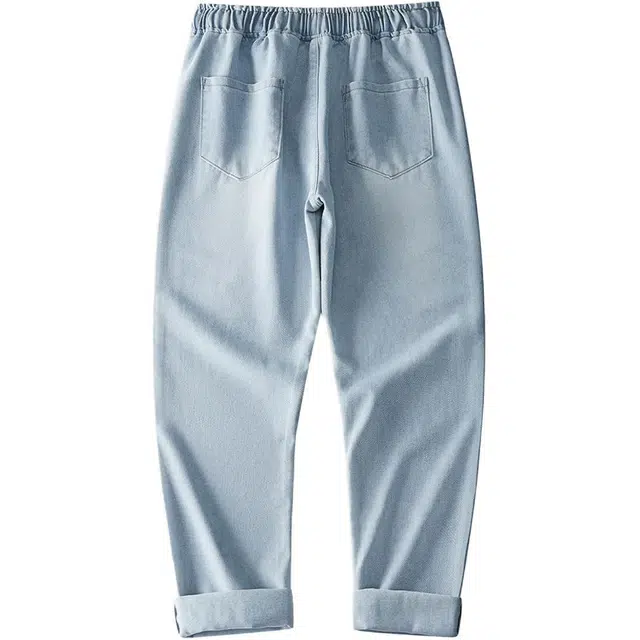 加菲猫家族 美式高街复古竹叶字母印花水洗做旧直筒垂感休闲宽松通勤舒适百搭潮流时尚显高无性别主义中腰系带牛仔裤 男女同款