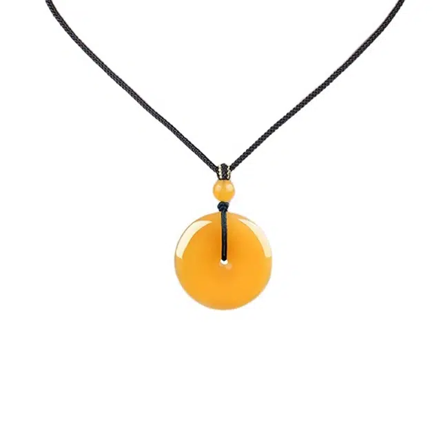 宣华意 新中式国风复古典雅鸡油黄平安扣 平安顺遂 好运连连 黄龙玉 项链 男女同款情侣款