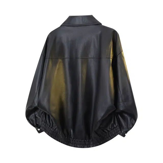 木林森 复古纯色高街潮牌重磅防水翻领落肩宽松保暖百搭休闲飞行员教练皮衣 男女同款