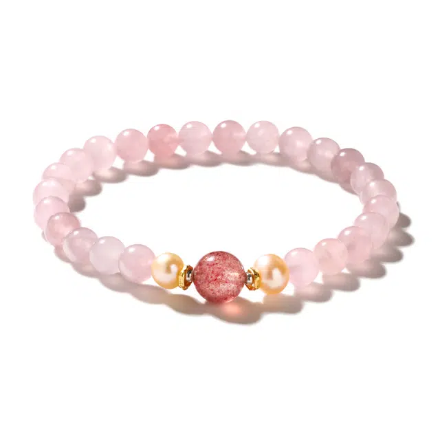 【匠心手作 粉黛佳人】 灵菲 桃花上上签招正缘草莓晶转运珠 新中式国风百搭粉色爱情之石 #好运少女简约礼盒 粉水晶 手串 女款