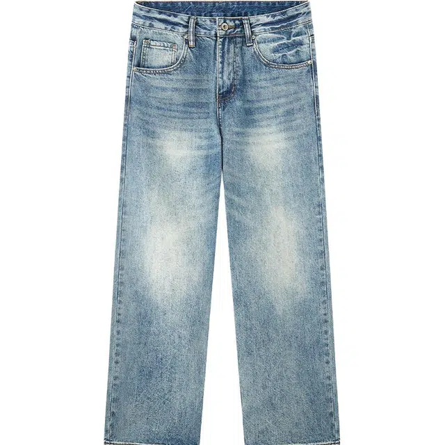 希越 宽松直筒阔腿水洗复古大码潮牌长裤子牛仔裤 男款