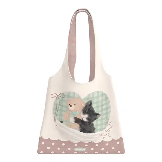 奥松 小众设计拥抱好梦韩系慵懒风上班通勤 绒面科技布 托特包手提单肩包 女款 米色/绿色