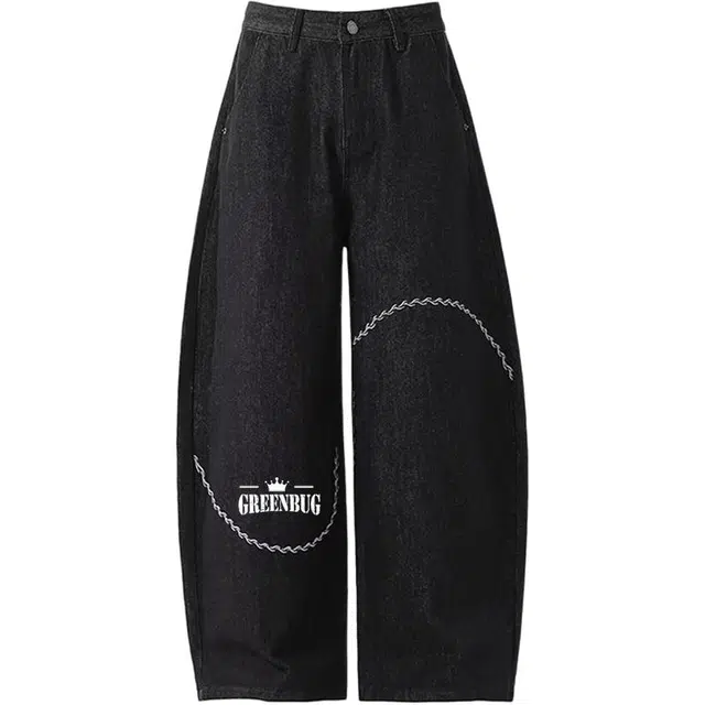 虫小绿 宽松阔腿弯刀直筒高街休闲水洗原色牛仔裤 男女同款