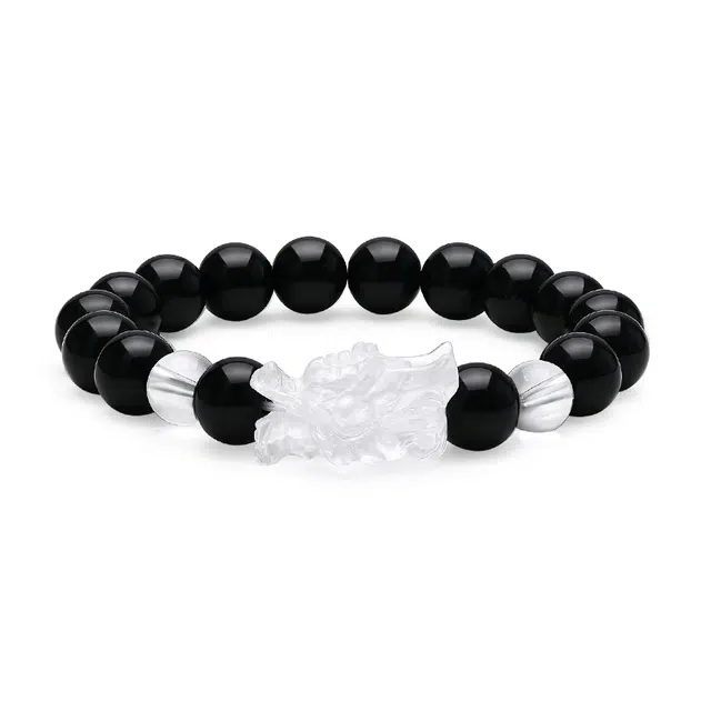 周大生 【双吉守护 祥瑞升腾】龙头龙腾九霄顺遂安康国潮吉祥如意财源滚滚来#好运天然 黑曜石 手串 男女同款情侣款