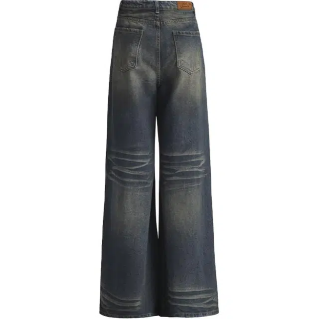 花蔓色 春秋冬美式女高腰辣妹宽松复古显瘦拖地垂感阔腿微喇直筒裤牛仔裤 女款