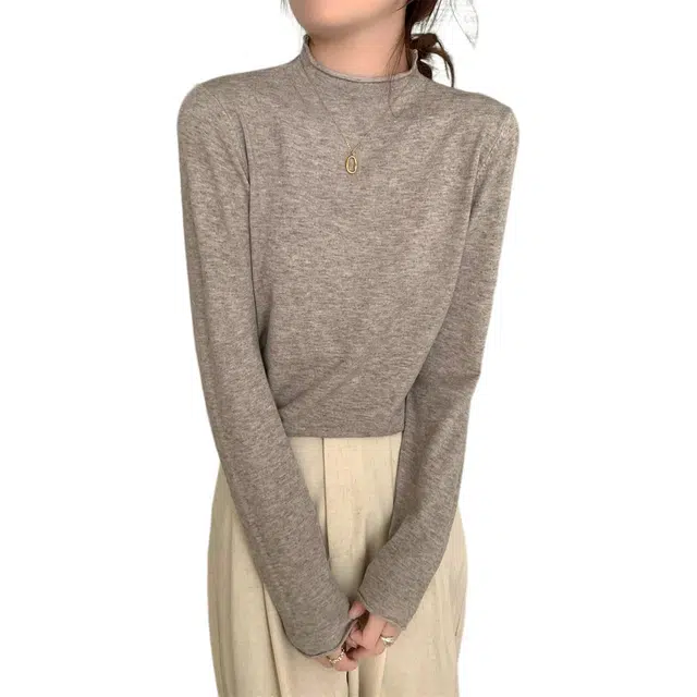 思蓓儿 秋冬韩版半高领基础简约百搭安迪绒打底衫上衣针织衫 女款