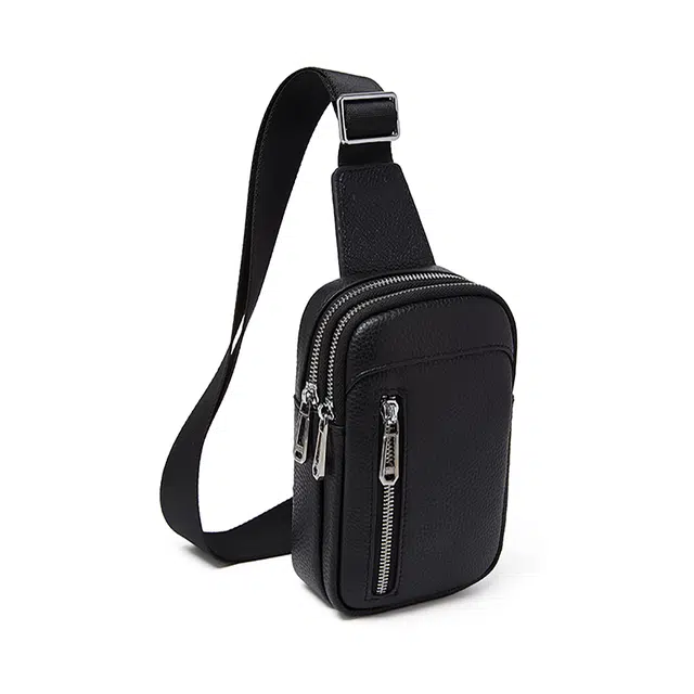 老人头 潮流胸前包通勤百搭高级感 头层牛皮 胸包 常规 男款 黑色