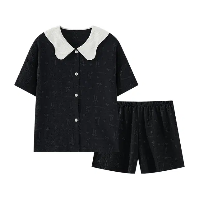 俏霓桐 夏季甜美可爱蝴蝶结少女风高颜值休闲百搭简约气质大方舒适家居服可外穿睡衣套装 女款