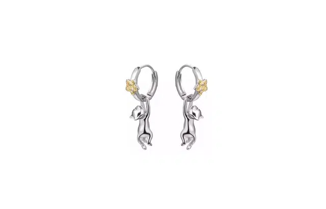 迎百宝 摘星招财猫 可拆卸一款两戴 设计感中性潮酷萌趣可爱小猫 小众设计不撞款灵动高级感#好运 合金 耳环 男女同款情侣款