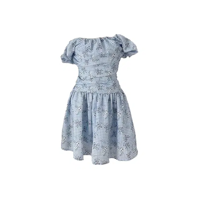 敲模女孩 韩系温柔风一字肩碎花收腰无袖连衣裙 女款