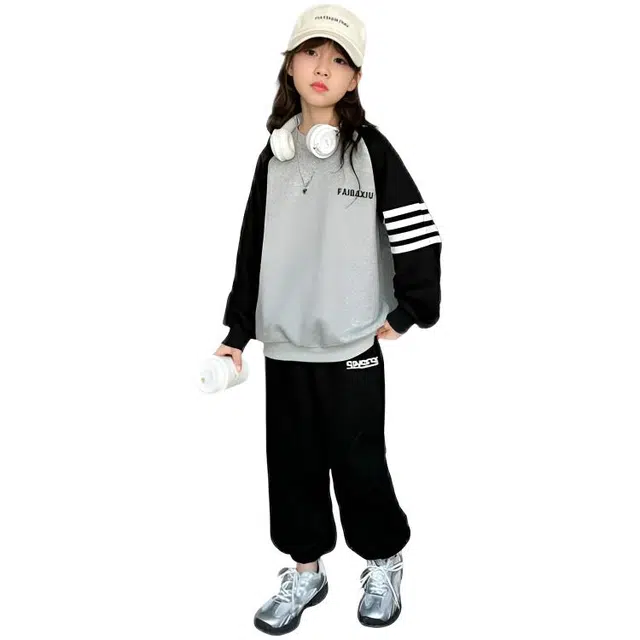 天才小熊休闲运动套装 女童春秋季百搭大童潮牌小孩衣服 小女孩短袖洋气时髦 舒适帅气轻便