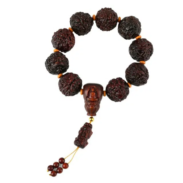 茂琼 国风 复古龙九子貔貅新中式盘玩文玩时尚简约佛珠#好运 血檀 手串 男款