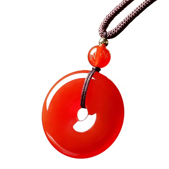 谧月珠宝 红运当头本命年红色瑞福瑞康平安扣新中式民族风轻奢转运礼盒小众设计日常通勤百搭轻奢风好运天然 玛瑙 吊坠 男女同款情侣款