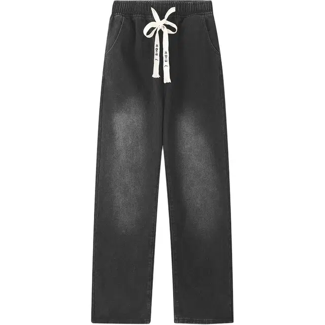 半空山 美式复古高街水洗做旧直筒系带基础款简约百搭潮流宽松显瘦休闲垂感日常通勤牛仔裤 男女同款