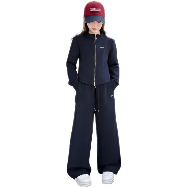 天才小熊休闲运动套装 女童春秋季浮雕立领条纹披肩针织大童潮牌小孩衣服 小女孩短袖洋气时髦 舒适帅气轻便