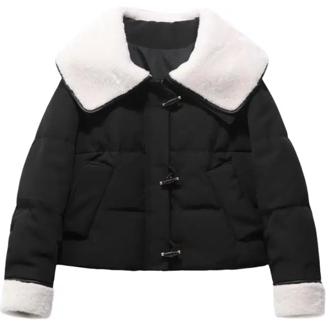 柏黛妃 韩系娃娃领牛角扣糖果色保暖棉服 女款