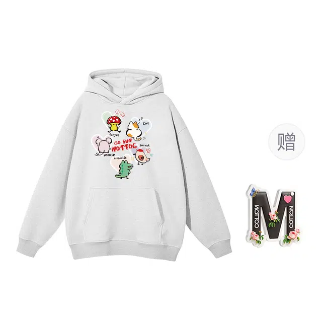 棉购 连帽百搭潮流印花美式上衣卡通卫衣 女款