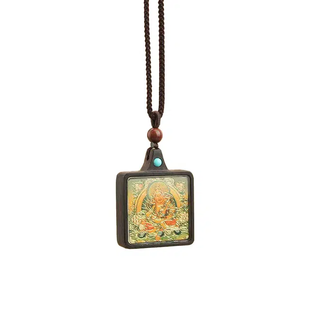 【招财转运&无事牌】 金师傅 藏族唐卡吊坠 守护神黄财神扎基拉姆 诸事顺利财源滚滚复古配饰民族风简约百搭 黑檀 项链 男女同款情侣款