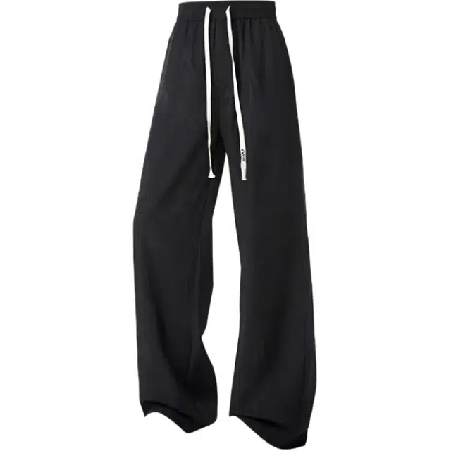 爱肯 美式纯色简约基础款冰丝清凉透气舒适亲肤品牌汉字刺绣系带多巴胺糖果色系百搭宽松直筒阔腿休闲裤 男女同款