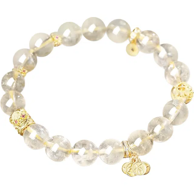 谧月珠宝 招财进宝时来运转八方来财本命年转运珠国潮新中式聚宝盆精致手饰小众日常通勤百搭轻奢风好运天然 黄水晶 手串 男女同款情侣款
