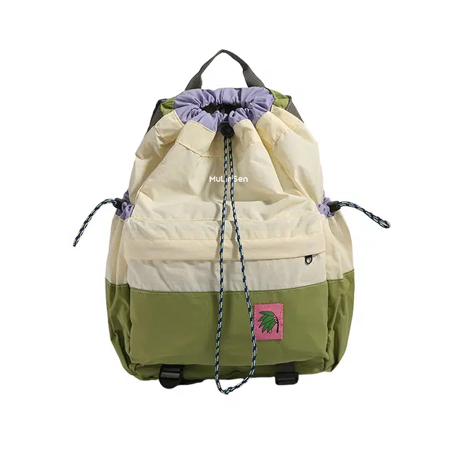 木林森 时尚简约小众大容量通勤户外防泼水轻便百搭登山旅行背包 尼龙拼涤纶 双肩包 常规 男女同款情侣款 米色/绿色