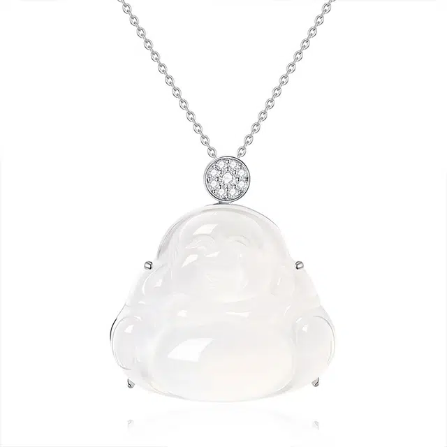 翠雅金楼 新中式弥勒佛锁骨链 温婉优雅国风笑脸佛公本命年顺遂福气满满#好运 轻奢时尚百搭清冷高级感 玉髓 项链 女款