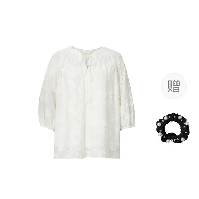 雾闪闪 韩系重工刺绣衬衫女国风潮薄款绣花中袖上衣针织衫 女款