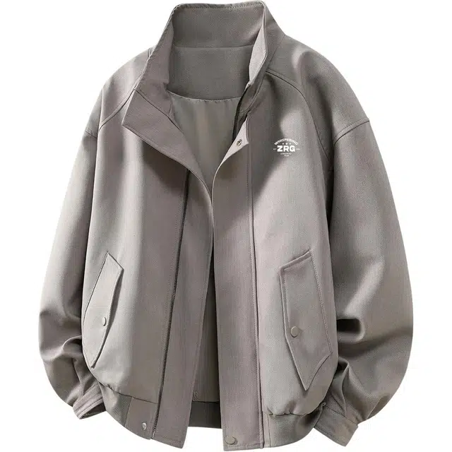 梓润格 宽松舒适高级酷飒字母印花简约户外运动无性别主义大口袋美式复古经典日常通勤氛围感百搭校园风设计潮流春秋时尚夹克 男女同款