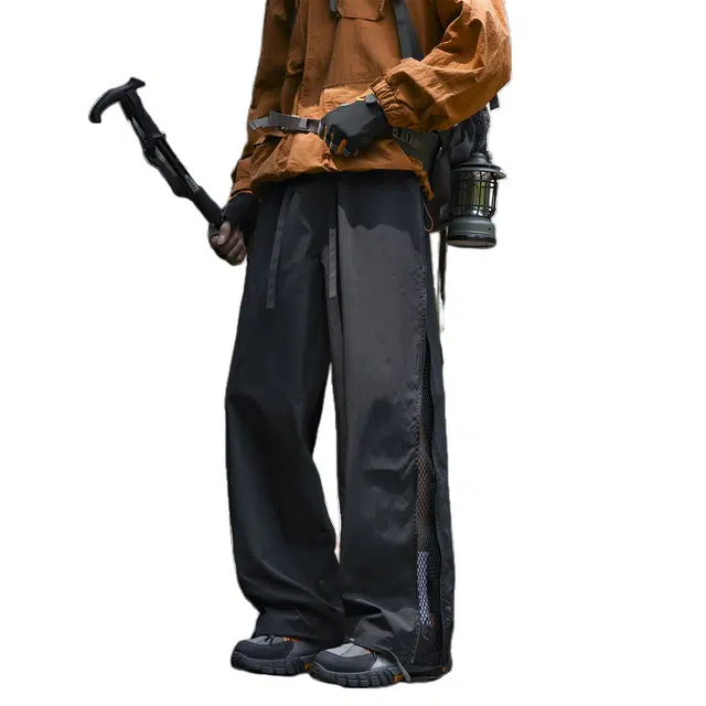 半空山 美式复古山系户外风镂空朦胧感设计时尚舒适透气潮流气质假期旅游基础款休闲裤 男女同款