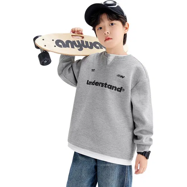 左西卫衣 假两件休闲字母简约舒适 中小童