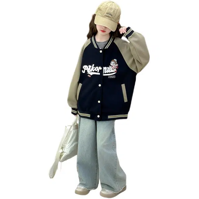 比比我休闲运动套装  女童春秋季棒球大童潮牌小孩衣服 小女孩短袖洋气时髦 舒适帅气轻便