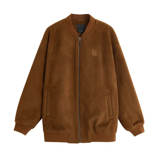 茵曼 美拉德立领刺绣长袖夹克无帽轻奢宝藏显瘦潮流百搭平价宽松入秋时尚质感小个子氛围抓绒内胆截短外套 女款