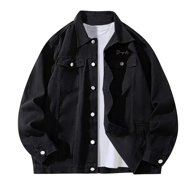 红蜻蜓 美式高街设计感纯色徽章涂鸦字母印花宽松百搭舒适防风保暖休闲重磅牛仔外套 男女同款