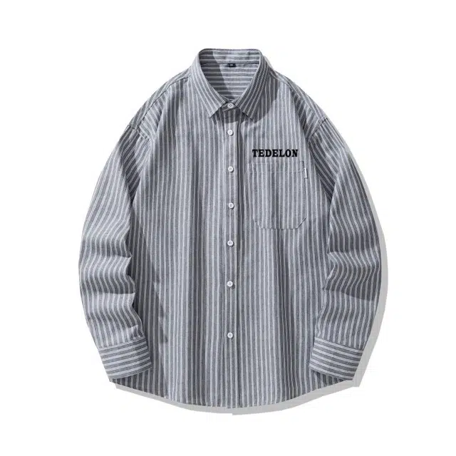 太子龍 美式简约条纹翻领宽松舒适高街休闲百搭时尚潮流长袖青少年衬衫 男款