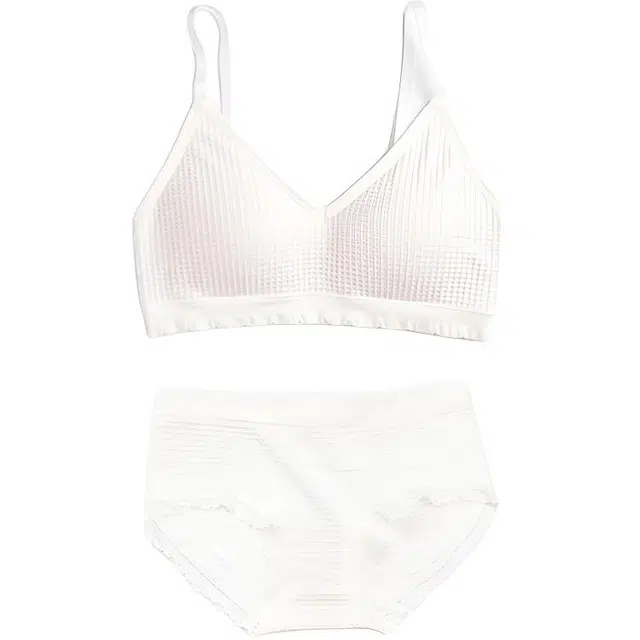 靴下物 无钢圈纯色薄款简约内衣裤套装 女款