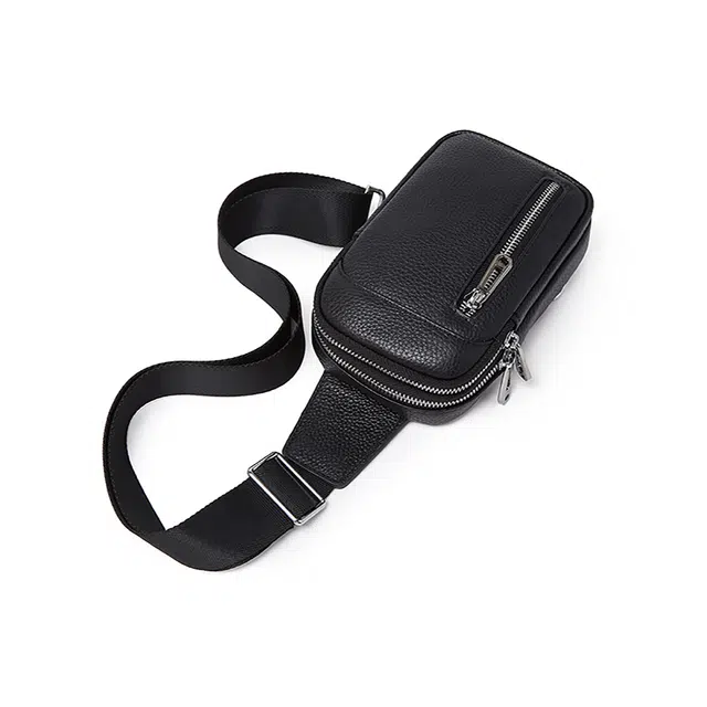 老人头 潮流胸前包通勤百搭高级感 头层牛皮 胸包 常规 男款 黑色