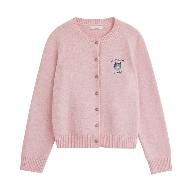 茵曼 萌趣刺绣拉毛袖外套时髦氛围宽松宝藏显瘦天花板早秋穿搭平价保暖内搭入秋时尚亲肤绝美氛围薄针织衫 女款