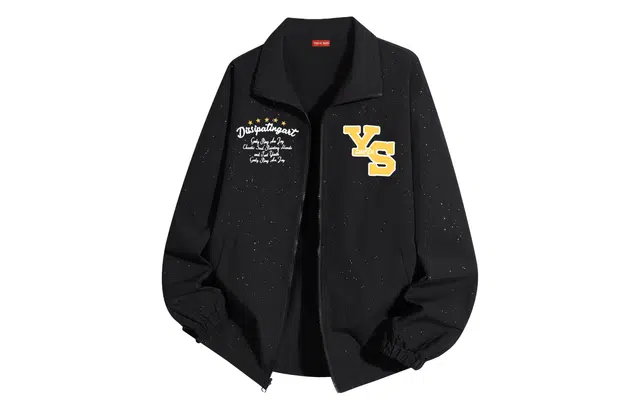 宜而爽 美式复古高街户外运动短款满天星两面穿基础简约字母印花宽松休闲百搭舒适通勤防风飞行员教练翻领夹克外套 男女同款