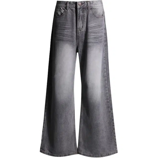 如续 水洗磨白阔腿高腰美式辣妹宽松垂感拖地长裤牛仔裤 女款