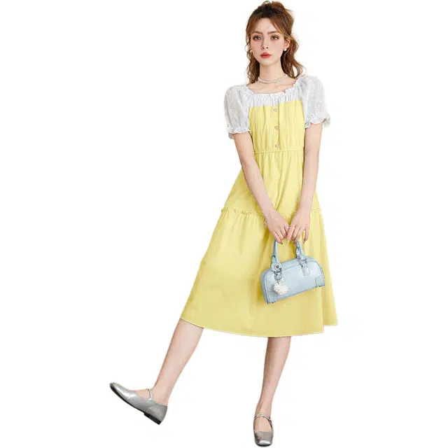 法文箱子 简约百搭舒适高腰短袖连衣裙 女款