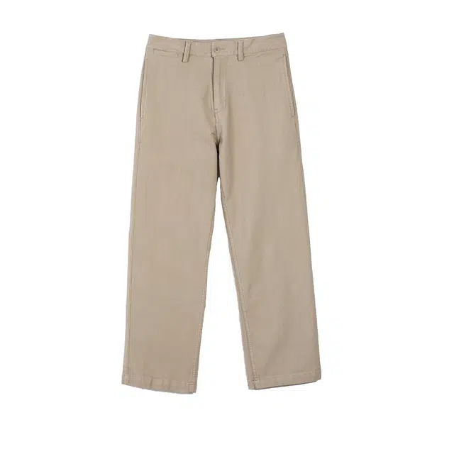 几立 三色百搭人字纹纯色中腰长裤休闲裤 男女同款